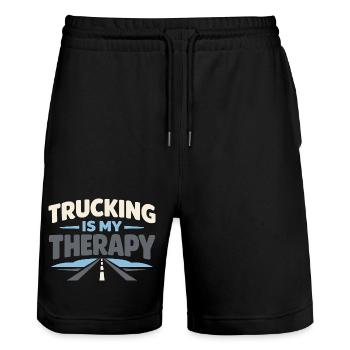 Trucking Therapy Road is my therapy trucker - Stanley/Stella Trainer Unisex Organic Jogging Shorts - black - Front - Nik (191cm) & Marisol (170cm)
