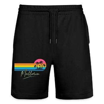 Mallorca Palm Trees Sunset Retro - Stanley/Stella Trainer Unisex Organic Jogging Shorts - black - Front - Nik (191cm) & Marisol (170cm)