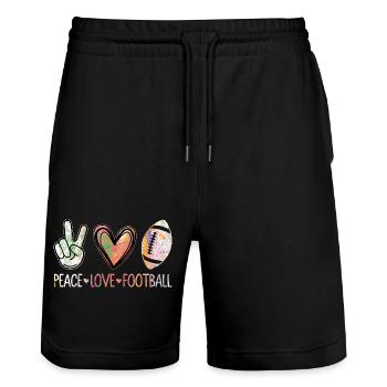 Peace Love Football Season Player Fan - Stanley/Stella Trainer Unisex Organic Jogging Shorts - black - Front - Nik (191cm) & Marisol (170cm)