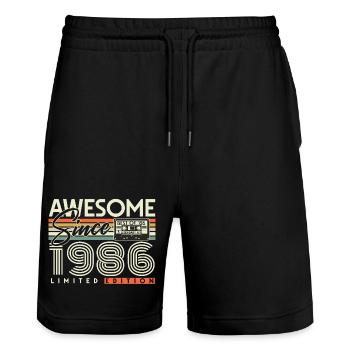40. Geburtstag Retro Geschenk 1986 Jahrgang  - Stanley/Stella Unisex Bio Joggingshorts Trainer  - Schwarz - Vorne - Nik (191cm) & Marisol (170cm)