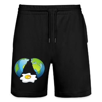 Planet Earth is an egg - Stanley/Stella Trainer Unisex Organic Jogging Shorts - black - Front - Nik (191cm) & Marisol (170cm)