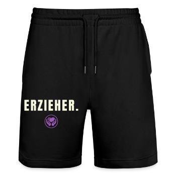 ERZIEHER. Minimalist Job Success Edition - Stanley/Stella Unisex Bio Joggingshorts Trainer  - Schwarz - Vorne - Nik (191cm) & Marisol (170cm)