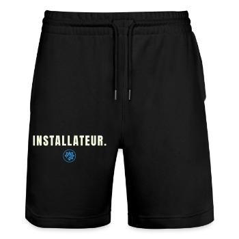 INSTALLATEUR. Minimalist Job Success Edition - Stanley/Stella Unisex Bio Joggingshorts Trainer  - Schwarz - Vorne - Nik (191cm) & Marisol (170cm)