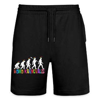 Homo Carnival | Évolution des Fous, Engraissé - Short de jogging bio TRAINER Stanley/Stella unisexe - noir - Devant - Nik (191cm) & Marisol (170cm)