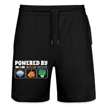 Powered By Rice Chicken Broccoli - Stanley/Stella Trainer Unisex Organic Jogging Shorts - black - Front - Nik (191cm) & Marisol (170cm)