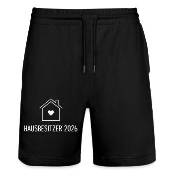 Propriétaire 2026 – Propriété - Short de jogging bio TRAINER Stanley/Stella unisexe - noir - Devant - Nik (191cm) & Marisol (170cm)