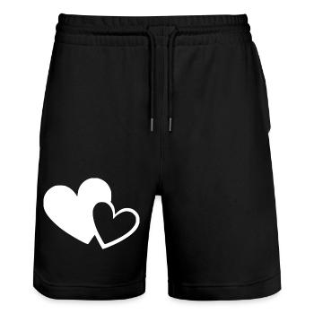 Cadeau de la Saint-Valentin à cœur blanc - Short de jogging bio TRAINER Stanley/Stella unisexe - noir - Devant - Nik (191cm) & Marisol (170cm)