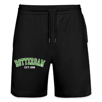Rotterdam Est. 1996 - Stanley/Stella Trainer Unisex Organic Jogging Shorts - black - Front - Nik (191cm) & Marisol (170cm)