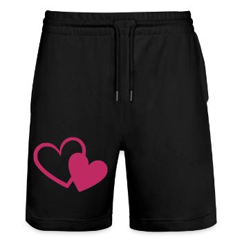 Valentine's Day Heart Red Gift Valentine's Day - Stanley/Stella Trainer Unisex Organic Jogging Shorts - black - Front - Nik (191cm) & Marisol (170cm)