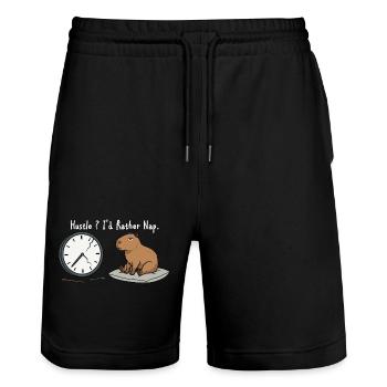 Capybara Sieste Humour Horloge Brisée Blanc - Short de jogging bio TRAINER Stanley/Stella unisexe - noir - Devant - Nik (191cm) & Marisol (170cm)
