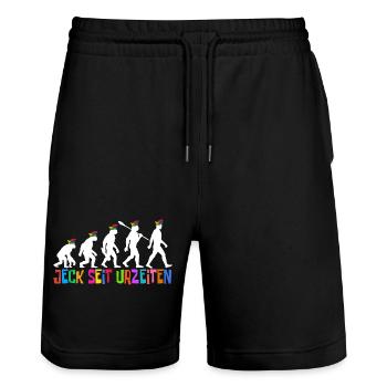 Jeck depuis la nuit des temps | Les fous de l’évolution, Carnaval - Short de jogging bio TRAINER Stanley/Stella unisexe - noir - Devant - Nik (191cm) & Marisol (170cm)