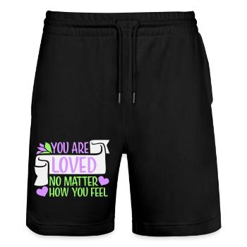 You Are Loved No Matter How You Feel Mitgefühl - Stanley/Stella Unisex Bio Joggingshorts Trainer  - Schwarz - Vorne - Nik (191cm) & Marisol (170cm)
