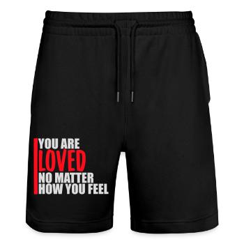You Are Loved No Matter How You Feel Mitgefühl - Stanley/Stella Unisex Bio Joggingshorts Trainer  - Schwarz - Vorne - Nik (191cm) & Marisol (170cm)