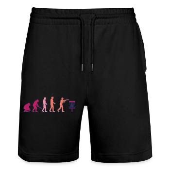 Disc Golf Evolution Lustiger Discgolfer Fliegender Disc - Stanley/Stella Unisex Bio Joggingshorts Trainer  - Schwarz - Vorne - Nik (191cm) & Marisol (170cm)