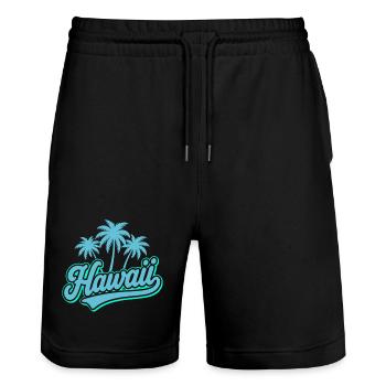 Ambiances d’été hawaïenne avec palmiers et mer - Short de jogging bio TRAINER Stanley/Stella unisexe - noir - Devant - Nik (191cm) & Marisol (170cm)