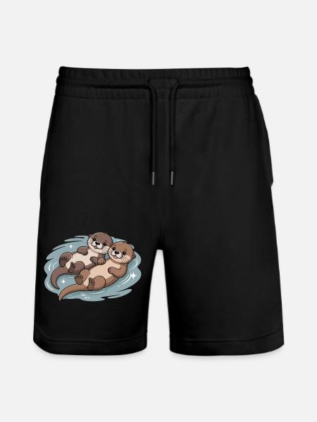 Cute Otter Couple - Stanley/Stella Trainer Unisex Organic Jogging Shorts - black