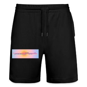 I process differently - Stanley/Stella Unisex Bio Joggingshorts Trainer  - Schwarz - Vorne - Nik (191cm) & Marisol (170cm)