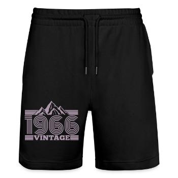 60th Birthday Vintage 1966 Vintage Mountains Hiking - Stanley/Stella Trainer Unisex Organic Jogging Shorts - black - Front - Nik (191cm) & Marisol (170cm)