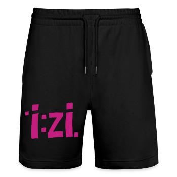 IzI Graffiti Font in Magenta - Stanley/Stella Trainer Unisex Organic Jogging Shorts - black - Front - Nik (191cm) & Marisol (170cm)