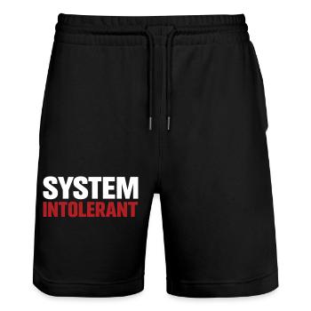 System Intolerant – Starkes Statement Design - Stanley/Stella Unisex Bio Joggingshorts Trainer  - Schwarz - Vorne - Nik (191cm) & Marisol (170cm)
