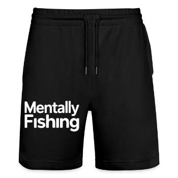 Mentally Fishing Humor Design - Stanley/Stella Trainer Unisex Organic Jogging Shorts - black - Front - Nik (191cm) & Marisol (170cm)