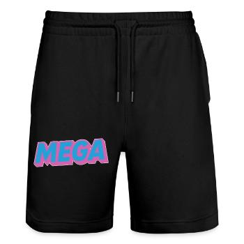 Mega lettering oldschoo retro 90s 80s - Stanley/Stella Trainer Unisex Organic Jogging Shorts - black - Front - Nik (191cm) & Marisol (170cm)