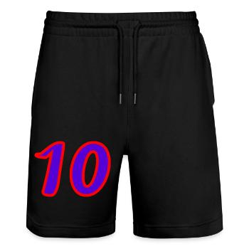 10. 10 YEARS. 10th ANNIVERSARY. 10 YEAR ANNIVERSARY. - Stanley/Stella Trainer Unisex Organic Jogging Shorts - black - Front - Nik (191cm) & Marisol (170cm)