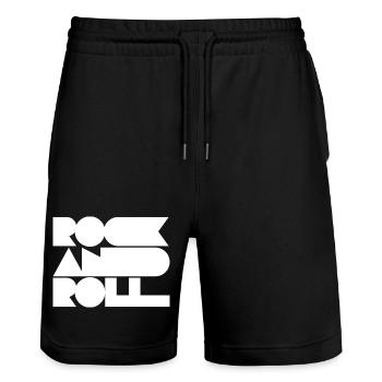 Rock and Roll Geometric Bold Cool Typography - Stanley/Stella Trainer Unisex Organic Jogging Shorts - black - Front - Nik (191cm) & Marisol (170cm)