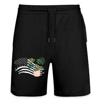 American Flag Plant Lover Plants - Stanley/Stella Trainer Unisex Organic Jogging Shorts - black - Front - Nik (191cm) & Marisol (170cm)