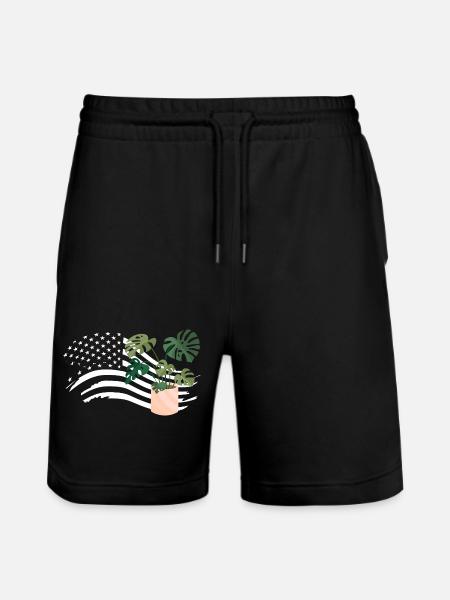 American Flag Plant Lover Plants - Stanley/Stella Trainer Unisex Organic Jogging Shorts - black