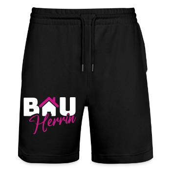 Builder Style Logo - Stanley/Stella Trainer Unisex Organic Jogging Shorts - black - Front - Nik (191cm) & Marisol (170cm)