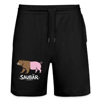 Pig Bear – Funny Word Game Animal Design - Stanley/Stella Trainer Unisex Organic Jogging Shorts - black - Front - Nik (191cm) & Marisol (170cm)