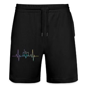 Katzen Herzschlag - Minimalistisches EKG Puls  - Stanley/Stella Unisex Bio Joggingshorts Trainer  - Schwarz - Vorne - Nik (191cm) & Marisol (170cm)