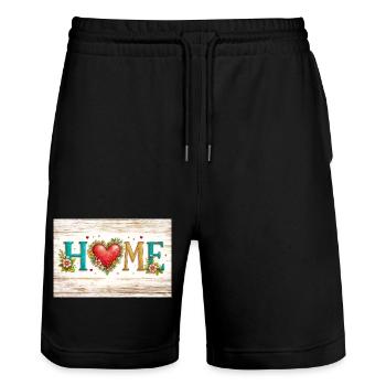 Heart flowers HOME letters - Stanley/Stella Trainer Unisex Organic Jogging Shorts - black - Front - Nik (191cm) & Marisol (170cm)