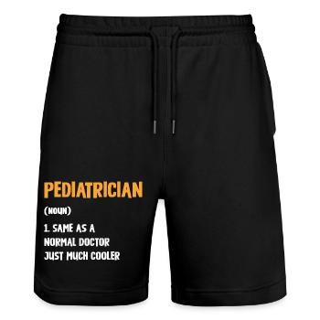 Pediatrician with extra style - Stanley/Stella Trainer Unisex Organic Jogging Shorts - black - Front - Nik (191cm) & Marisol (170cm)
