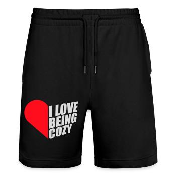 I Love Being Cozy Gemütlichkeit Zuhause Entspannt - Stanley/Stella Trainer Unisex Organic Jogging Shorts - black - Front - Nik (191cm) & Marisol (170cm)