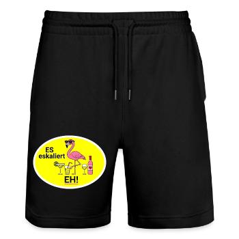Flamingo Escalates Humor - Stanley/Stella Trainer Unisex Organic Jogging Shorts - black - Front - Nik (191cm) & Marisol (170cm)