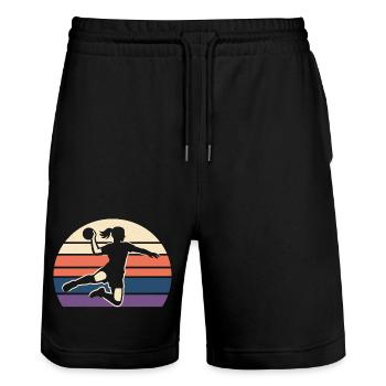 Cadeau de fille handball drôle, mignon - Short de jogging bio TRAINER Stanley/Stella unisexe - noir - Devant - Nik (191cm) & Marisol (170cm)