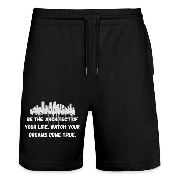 Architect Your Life – Motivational Streetwear - Stanley/Stella Unisex Bio Joggingshorts Trainer  - Schwarz - Vorne - Nik (191cm) & Marisol (170cm)
