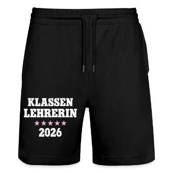 Class Teacher Birthday Farewell Classes Teacher - Stanley/Stella Trainer Unisex Organic Jogging Shorts - black - Front - Nik (191cm) & Marisol (170cm)