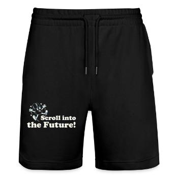 Scroll Into the Future – Retro Nerd Mouse Spruch - Stanley/Stella Unisex Bio Joggingshorts Trainer  - Schwarz - Vorne - Nik (191cm) & Marisol (170cm)