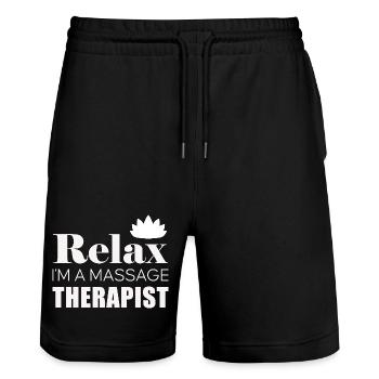 Relax Massage Therapist Logo Shirt - Stanley/Stella Unisex Bio Joggingshorts Trainer  - Schwarz - Vorne - Nik (191cm) & Marisol (170cm)