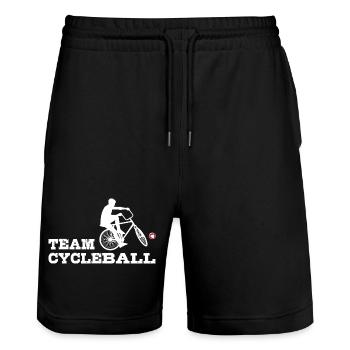 Team Cycleball , Radball, Radballer,Hallenradsport - Stanley/Stella Unisex Bio Joggingshorts Trainer  - Schwarz - Vorne - Nik (191cm) & Marisol (170cm)