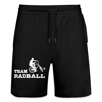 Team Radball, Radballer, Hallenradsport - Stanley/Stella Unisex Bio Joggingshorts Trainer  - Schwarz - Vorne - Nik (191cm) & Marisol (170cm)