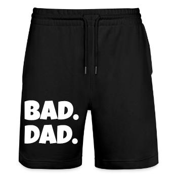 Bad Dad. – Lustiger Vater Spruch (Minimal) - Stanley/Stella Unisex Bio Joggingshorts Trainer  - Schwarz - Vorne - Nik (191cm) & Marisol (170cm)