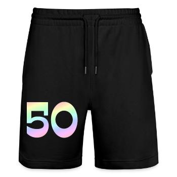 50, Gradient Pastel, Number Motif - Stanley/Stella Trainer Unisex Organic Jogging Shorts - black - Front - Nik (191cm) & Marisol (170cm)