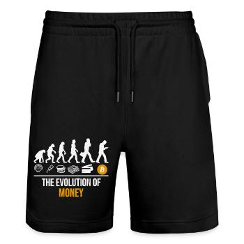 Bitcoin Shirts - Crypto Shirt - Evolution of Money - Stanley/Stella Unisex Bio Joggingshorts Trainer  - Schwarz - Vorne - Nik (191cm) & Marisol (170cm)