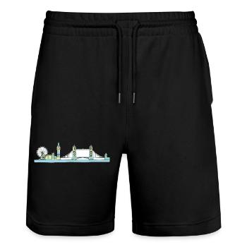 London City Skyline Tower Bridge Line Art - Stanley/Stella Trainer Unisex Organic Jogging Shorts - black - Front - Nik (191cm) & Marisol (170cm)