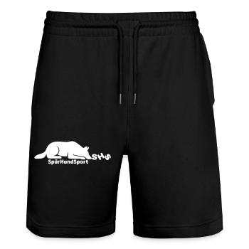 SHS Logo weiss - Stanley/Stella Unisex Bio Joggingshorts Trainer  - Schwarz - Vorne - Nik (191cm) & Marisol (170cm)
