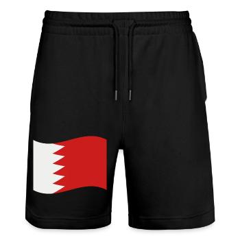 Bahrain-Flagge - Stanley/Stella Unisex Bio Joggingshorts Trainer  - Schwarz - Vorne - Nik (191cm) & Marisol (170cm)